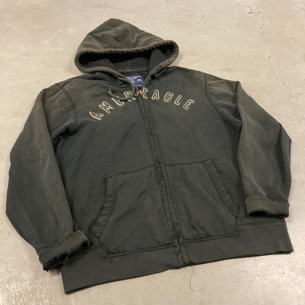 y2k Sherpa lined hood American eagle embroidered hoodie